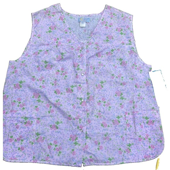 Moondance Tops - MoonDance Sleeveless Floral Purple Smock  3X Craft Art Cook Pearl Snaps Vintage